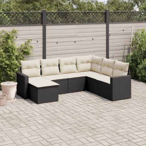Salon de jardin 7 pcs avec coussins noir résine tressée vidaXL (1/3)