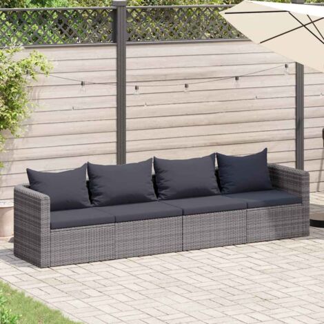 Meuble de jardin 4 pcs avec coussins Gris Résine tressée vidaXL