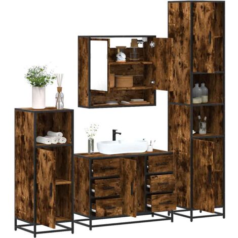 Ensemble meubles salle de bain 4 pcs chêne fumé bois ingénierie vidaXL (1/5)