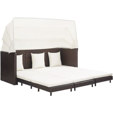 Canapé-lit extensible 3 places avec toit Résine tressée Marron vidaXL