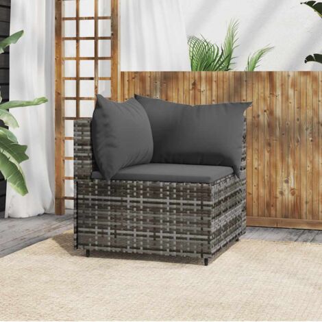 Canapé d'angle de jardin avec coussins gris résine tressée vidaXL