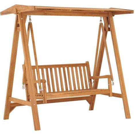 Vidaxl – Balancelle de jardin en bois de teck massif – Dimensions 170x96,5x171 cm – Toit réglable – Charge maximale 250 kg (1/6)