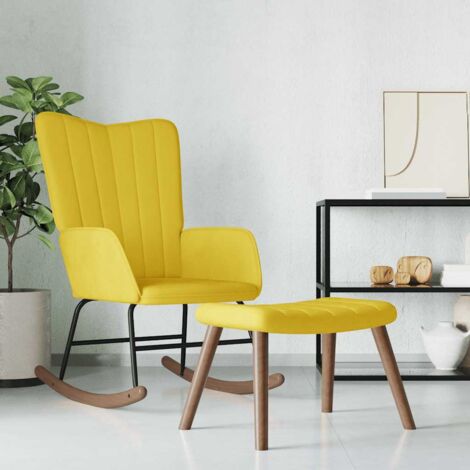 Chaise à bascule avec repose-pied Jaune moutarde Velours vidaXL (1/10)