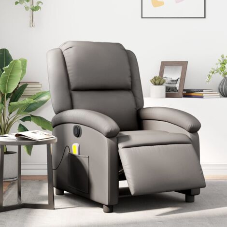 Fauteuil de massage inclinable électrique gris cuir véritable vidaXL
