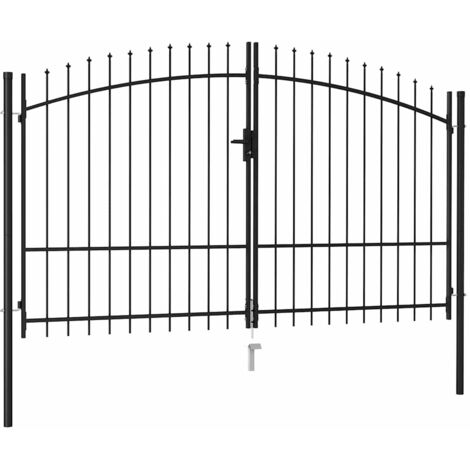 Portillon double porte avec dessus à pointe Acier 3x2 m Noir vidaXL