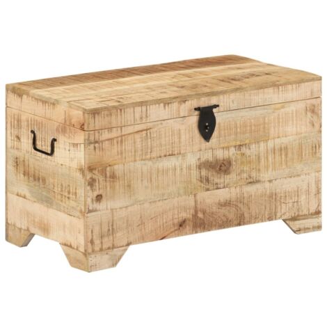 Vidaxl – Coffre de rangement en bois massif de manguier brut – Dimensions 73 x 39 x 41 cm – Avec loquet et poignées – Artisanat de qualité