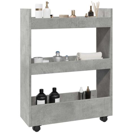 Chariot de rangement étroit 3 niveaux gris béton vidaXL