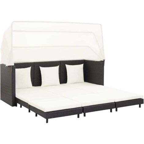 Vidaxl – Canapé-lit extensible 3 places avec toit en résine tressée – Dimensions 200x185x70cm – Coussins confortables inclus – Idéal pour extérieur (1/7)