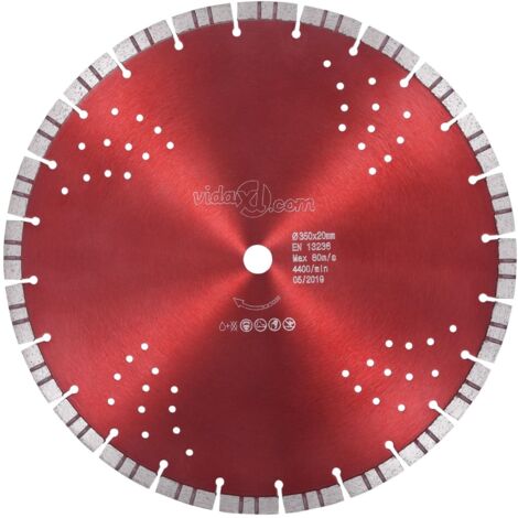 Vidaxl – Disque diamant 350 mm – Turbo avec trous pour béton et granit – Coupe humide et sèche – Vitesse max 80 m/s