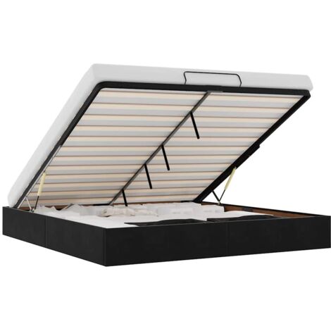 Vidaxl – Cadre de lit coffre ottoman noir 200x200 cm – Velours doux – Mécanisme de levage hydraulique – Rangement sous le lit
