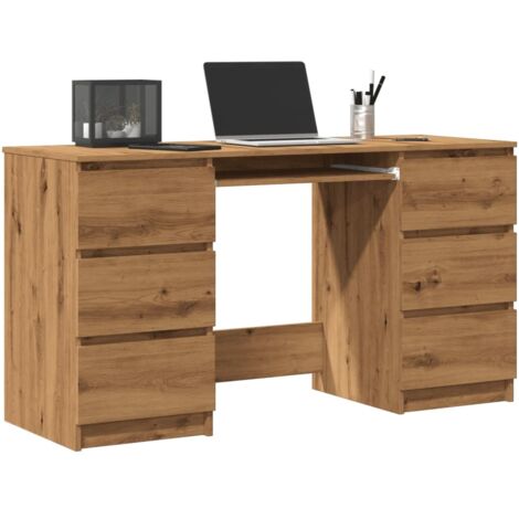 Vidaxl – Bureau droit chêne artisanal 140x50x77 cm – Bois d'ingénierie résistant à l'humidité – 6 tiroirs pour rangement efficace