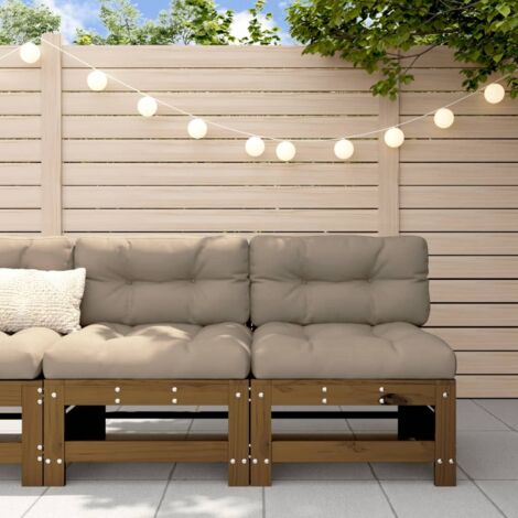 Vidaxl – Ensemble de 2 canapés centraux en bois de pin massif – Coussins taupe 60x60cm – Design à lattes pour confort extérieur – Capacité 110kg par siège