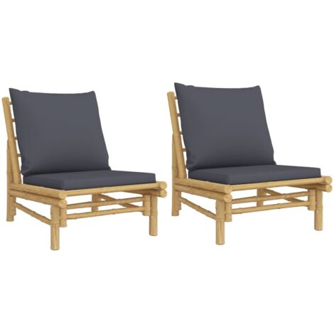 Chaises de jardin lot de 2 avec coussins gris foncé bambou vidaXL