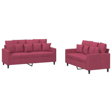 Ensemble de canapés 2 pcs avec coussins Rouge bordeaux Velours vidaXL