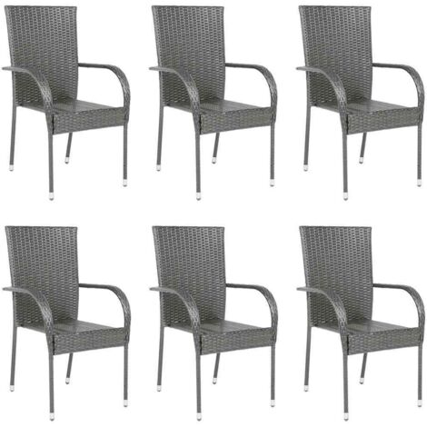 Vidaxl – Lot de 6 chaises de jardin empilables en résine tressée – Cadre acier enduit de poudre – Résistantes à l'eau – Dimensions 55,5x53,5x95 cm