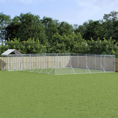 Chenil d'extérieur pour chiens avec toit argenté 10x8x2,5 m vidaXL