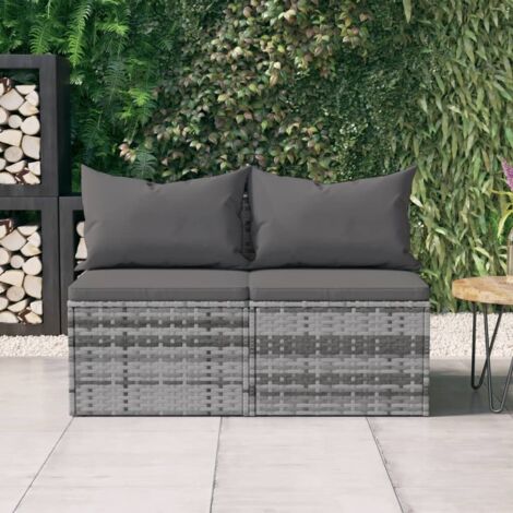 vidaXL Garden Middle Sofas with Cushions 2 pcs Grey Poly Rattan (1/6)