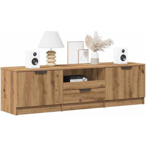 Vidaxl – Meuble TV en bois d'ingénierie chêne artisanal 140x35x40 cm – 3 tiroirs et 3 étagères – Capacité 60 kg – Surface résistante à l'humidité