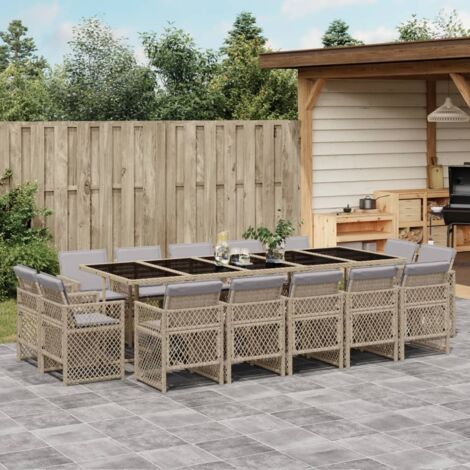 Ensemble à manger de jardin et coussins 15 pcs mélange beige vidaXL