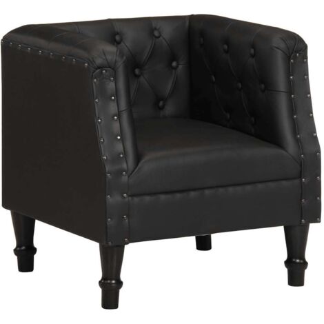 Vidaxl – Fauteuil cabriolet noir en cuir véritable de chèvre – Cadre en bois massif de manguier – Dimensions 60x57x64 cm – Confort optimal avec accoudoirs incurvés