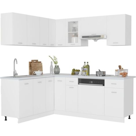 Vidaxl – Ensemble de 11 meubles de cuisine Lyon en bois d'ingénierie blanc – Optimise l'espace de rangement – Facile à nettoyer avec un chiffon humide (1/5)