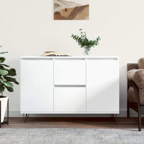 Vidaxl – Buffet blanc 104x35x70 cm en bois d'ingénierie – Surface lisse et résistante à l'humidité – Pieds en fer pour stabilité