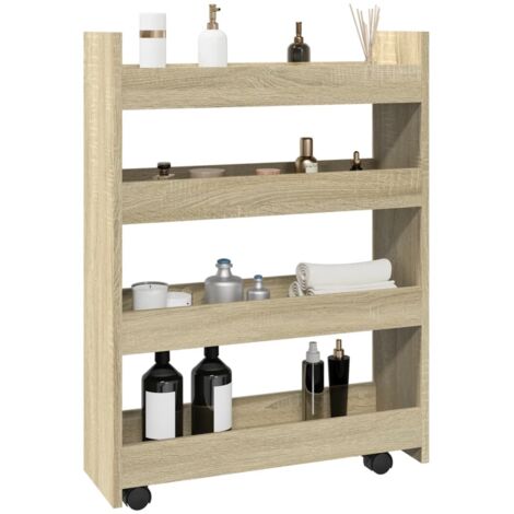 Vidaxl – Chariot de rangement étroit 4 niveaux – Bois d'ingénierie chêne sonoma – Dimensions 60x20x82 cm – Charge max 60 kg – 4 roulettes dont 2 avec freins