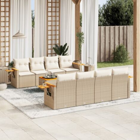 Salon de jardin avec coussins 9 pcs beige résine tressée vidaXL (1/5)