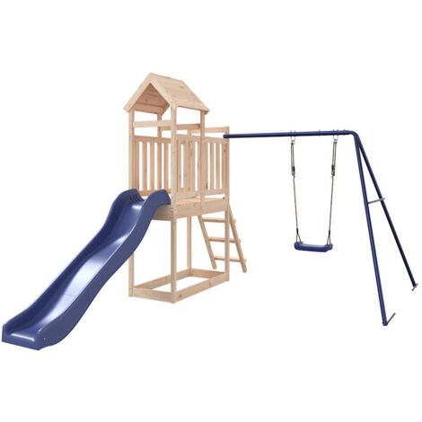 Vidaxl – Aire de jeux d'extérieur en bois de pin massif – Toboggan ondulé bleu – Balançoire et bac à sable – Pour enfants 3-8 ans – Dimensions 242x304x214cm