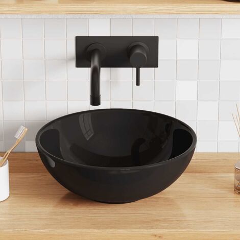 Vidaxl – Lavabo noir brillant céramique Ø28x10 cm – Installation au-dessus du comptoir – Résistant aux rayures et à la corrosion