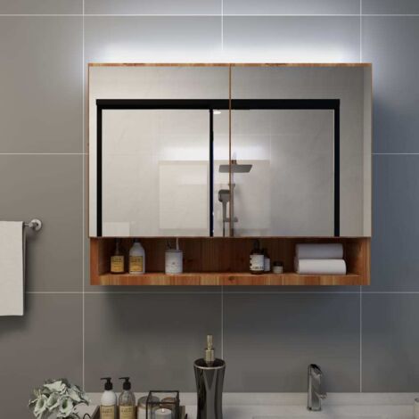 Vidaxl – Armoire murale de salle de bain à miroir LED – 2 portes – 3 étagères – MDF mélaminé – Dimensions 80x15x60 cm – Éclairage doux (1/5)