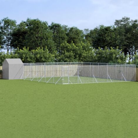 Vidaxl – Chenil d'extérieur pour chiens 12x12x2,5 m – Acier galvanisé et polyéthylène – Toit résistant aux UV – Porte verrouillable