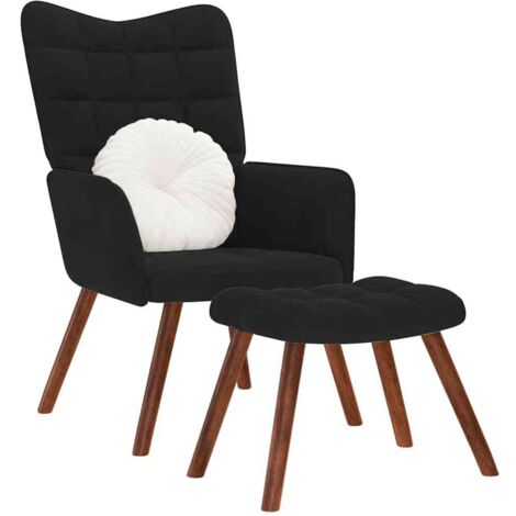 Fauteuil relax avec tabouret en velours noir vidaXL (1/5)