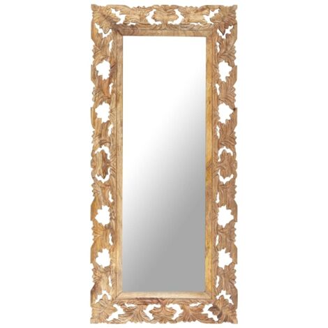 Vidaxl – Miroir sur pied sculpté à la main 110x50 cm – Bois de manguier massif avec finition naturelle – Motif marron unique