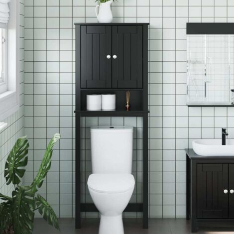 Vidaxl – Rangement au-dessus des toilettes en bois massif – 3 étagères – Dimensions 60x27x164,5 cm – Design compact pour petites salles de bains (1/6)