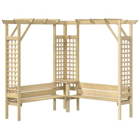Vidaxl – Pergola d'angle avec banc en bois de pin imprégné – Dimensions 190x190x200 cm – Support pour plantes grimpantes – Assemblage simple
