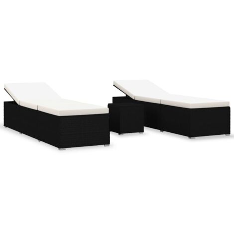 Vidaxl – Salon de jardin 3 chaises longues réglables – Résine tressée noire – Table à thé incluse – Confort optimal avec coussins amovibles