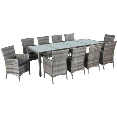 Ensemble à manger d'extérieur 11pc coussins Résine tressée Gris vidaXL