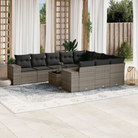 Salon de jardin 11 pcs avec coussins gris résine tressée vidaXL (1/3)