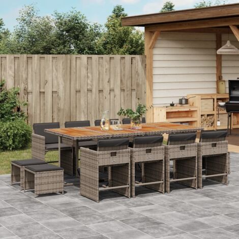 Ensemble à manger de jardin coussins 13 pcs gris résine tressée vidaXL