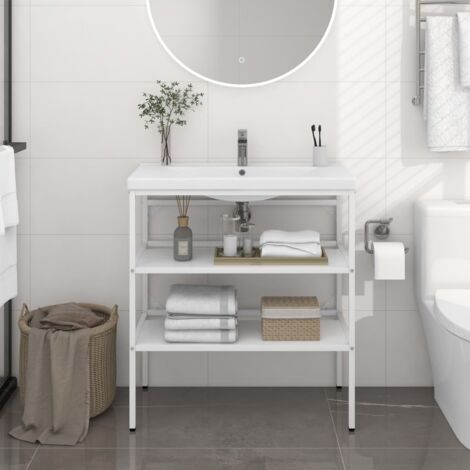 Cadre de lavabo de salle de bain Blanc 79x38x83 cm Fer vidaXL