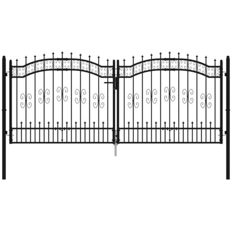 Vidaxl – Portail fer et acier noir 305x173 cm – Design supérieur arquée – Système de verrouillage robuste – Pour sécurité optimale