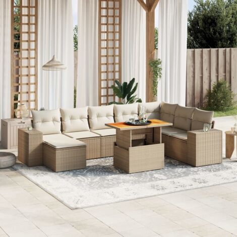 Salon de jardin avec coussins 9 pcs beige résine tressée vidaXL (1/3)