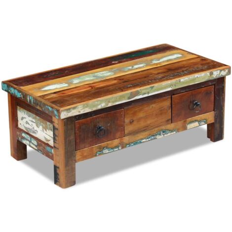 Vidaxl – Table basse fixe en bois de récupération 90x45x35 cm – 2 tiroirs – Fait main – Surface polie et laquée – Style antique (1/7)