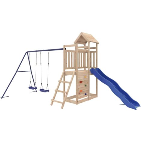 Vidaxl – Aire de jeux d'extérieur en bois de pin massif – Structure avec toboggan ondulé et balançoire double – Dimensions 446 x 186 x 214 cm