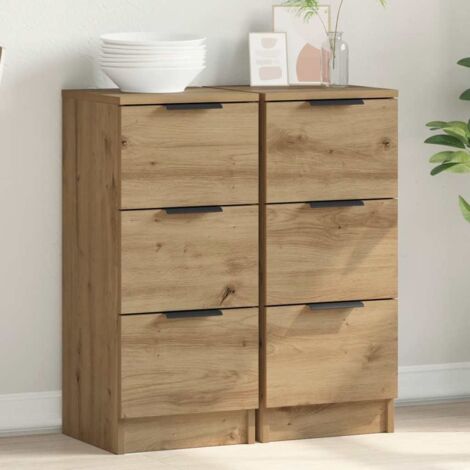 Vidaxl – Buffet 2 pcs chêne artisanal 30x30x70 cm bois d'ingénierie – 3 tiroirs pour rangement – Design élégant pour intérieur moderne