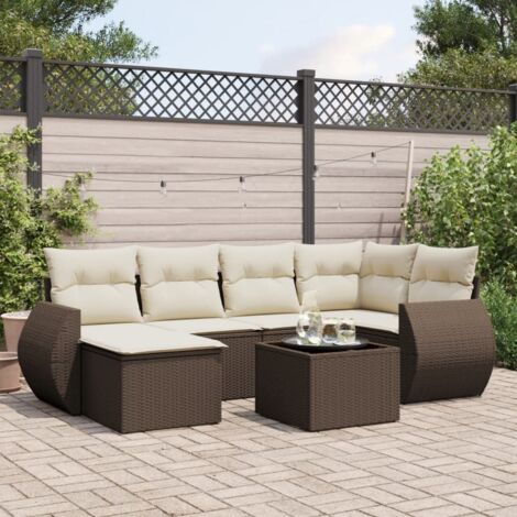 Salon de jardin avec coussins 7 pcs marron résine tressée vidaXL (1/3)