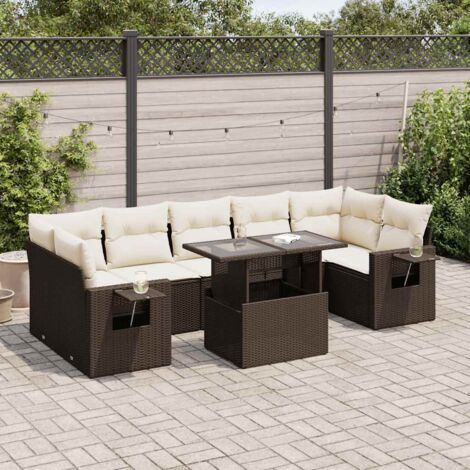 Salon de jardin 8 pcs avec coussins marron résine tressée vidaXL (1/5)