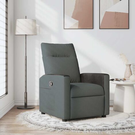 Vidaxl – Fauteuil relax inclinable gris foncé en tissu – Inclinaison manuelle jusqu'à 135° – Accoudoirs rembourrés – Poche latérale pratique