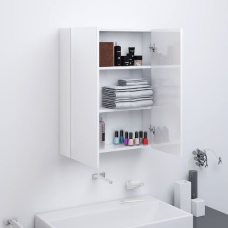 Armoire à miroir de salle de bain 60x15x75cm MDF Blanc brillant vidaXL (1/7)